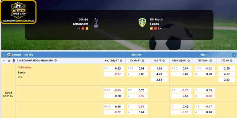 Nhandinhkeonhacai.blog dự đoán tỷ số trận Tottenham và Leeds